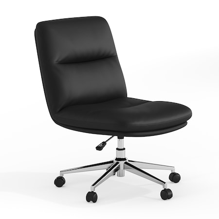 Flash Furniture Chloe Mid-Back Black Padded LeatherSoft Armless Chair w/Wheels, Swivel Function, and Chrome Frame CH-232174-1-BK-GG